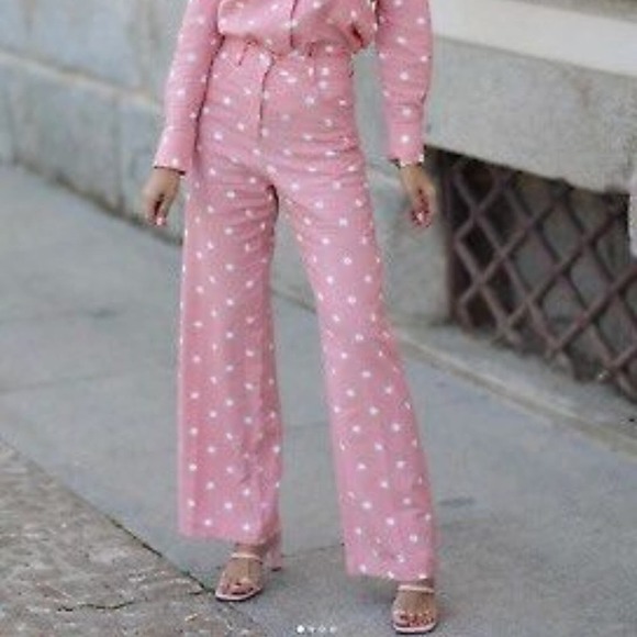 Zara Pants - Zara Barbie Pink Polka Dot Linen Blend Trousers NEW Size Medium Blogger Fav